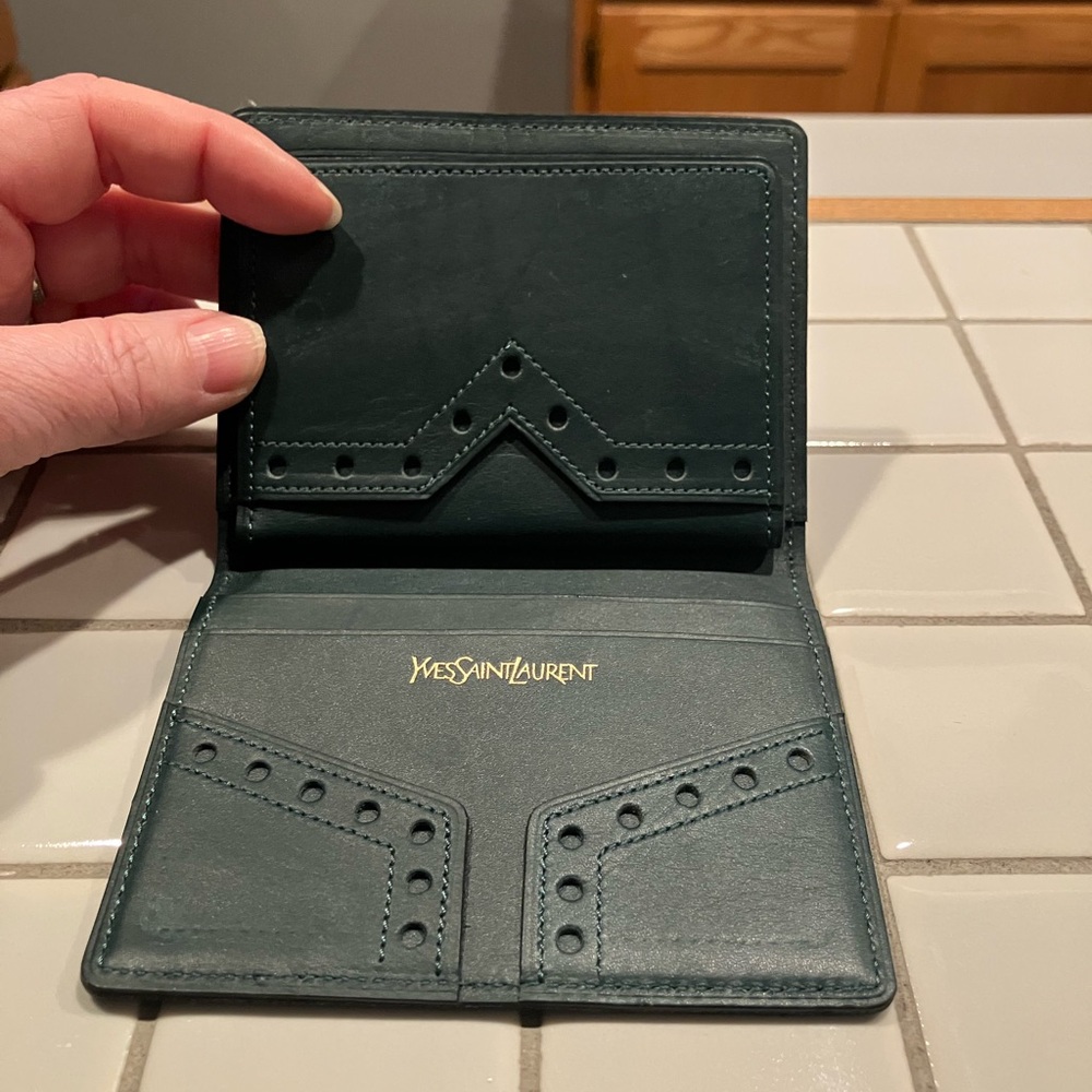Yves Saint Laurent Teal Leather ID Wallet with Clear Window - Picture 2 of 6